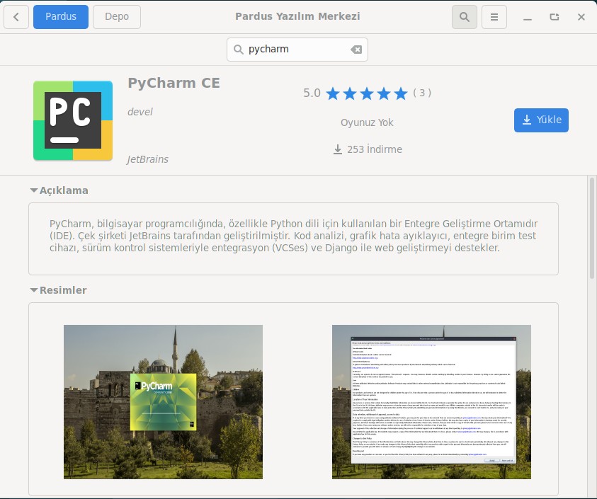 Pardus Software Center and PyCharm