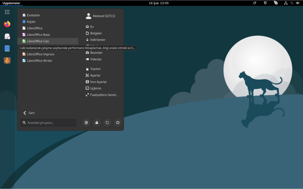 Pardus menüsünde LibreOffice Calc
