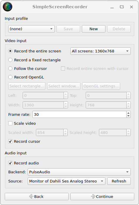 Registrazione dello schermo con Simple Screen Recorder