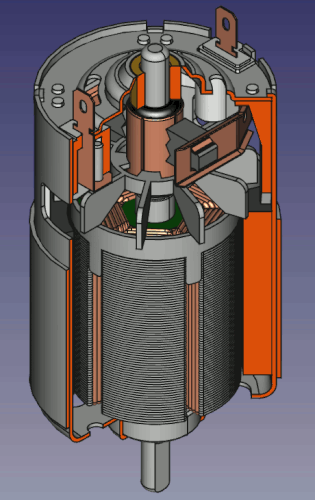 Sezione del motore elettrico spazzolato di FreeCAD