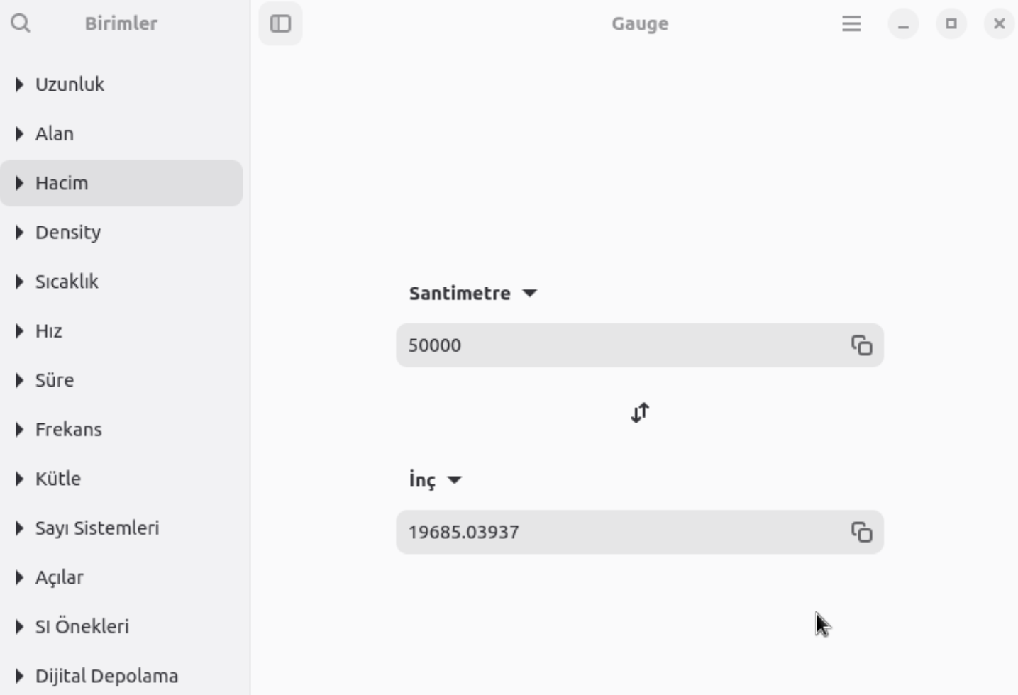 Gauge uygulaması ekran görüntüsü