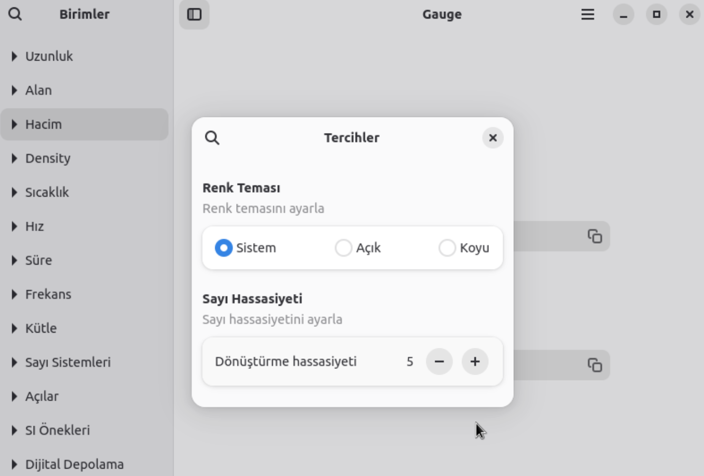 Gauge uygulaması ekran görüntüsü