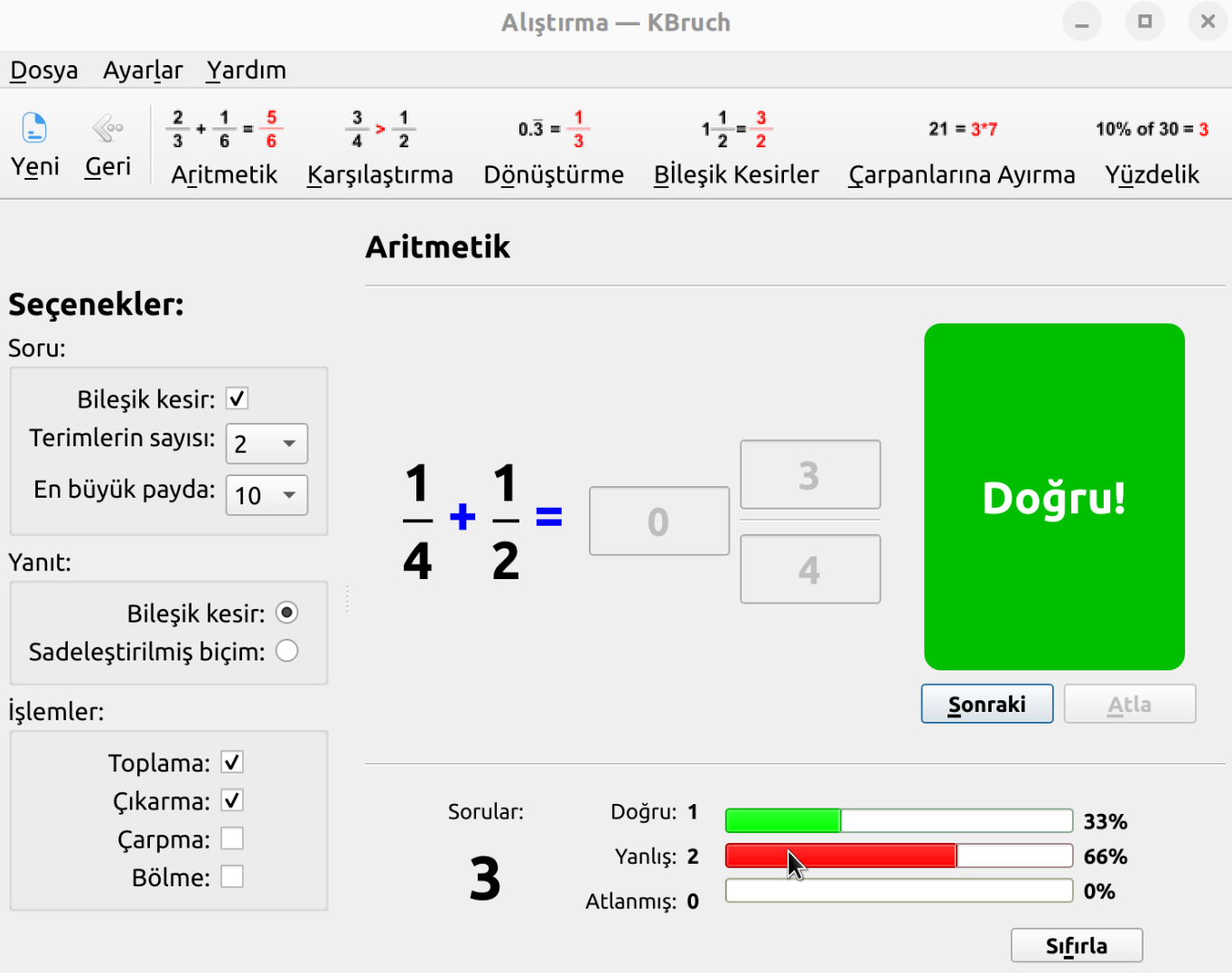 KBruch uygulaması ekran görüntüsü
