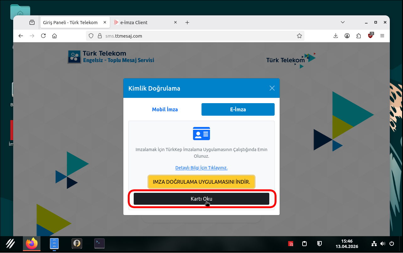 ttmesaj web read card